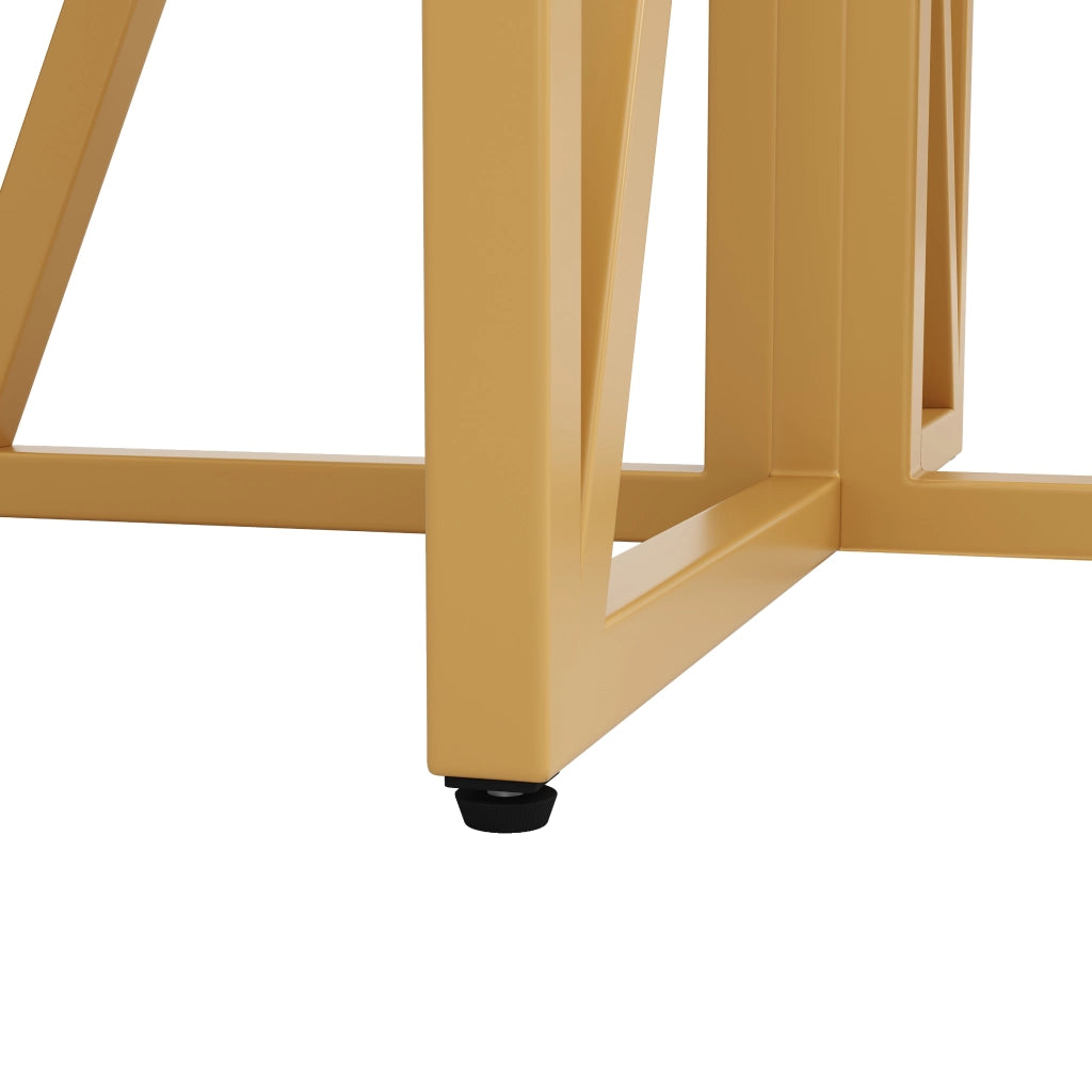 Tavolo da pranzo rotondo con piano in MDF effetto marmo e gambe in metallo regolabili per soggiorno, oro, 80 × 80 × 76 cm