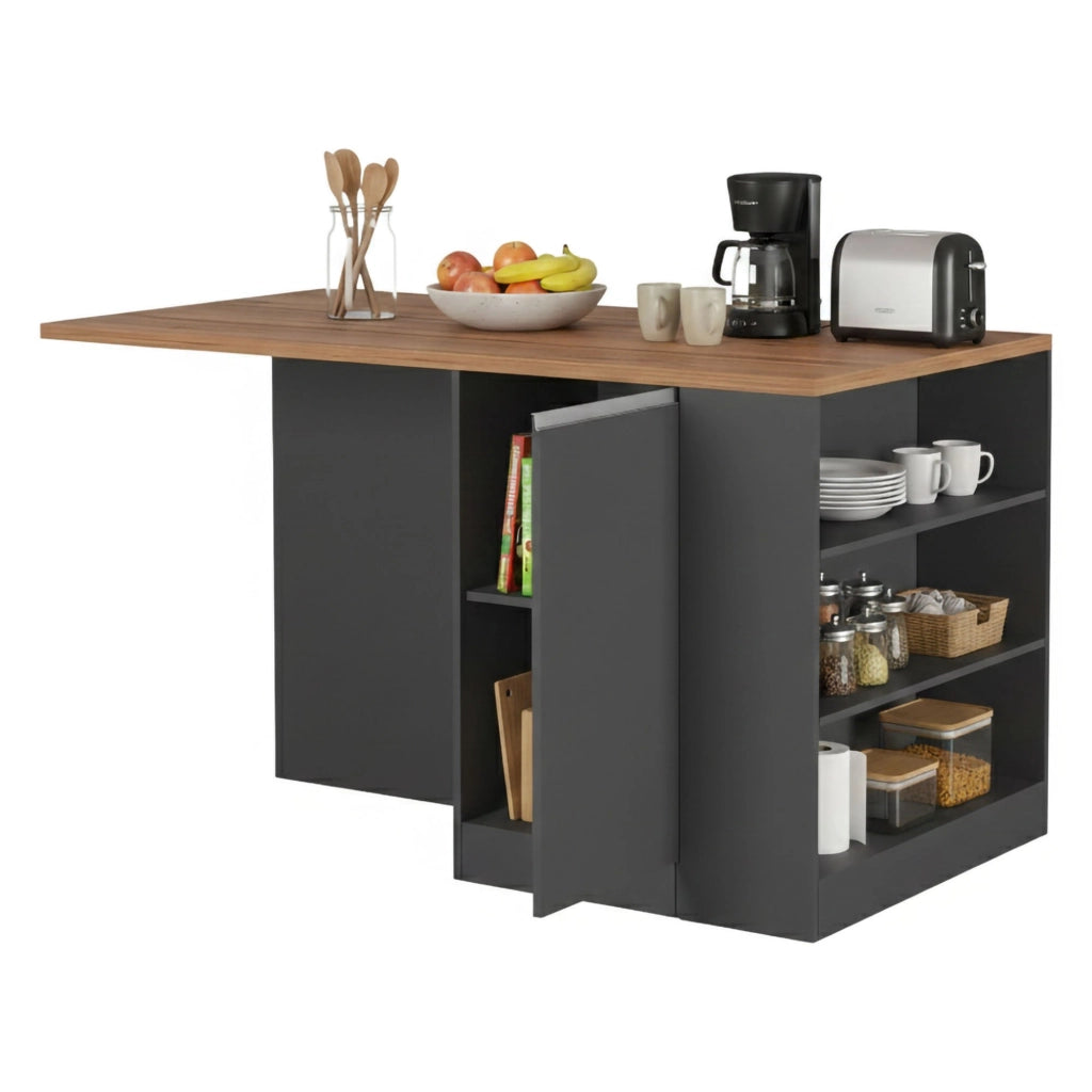 Isola da cucina Abern, Tavolo ausiliario portaoggetti, Mobile da cucina a 2 ante, 100% Made in Italy, 160x90h90 cm, Antracite e Rovere