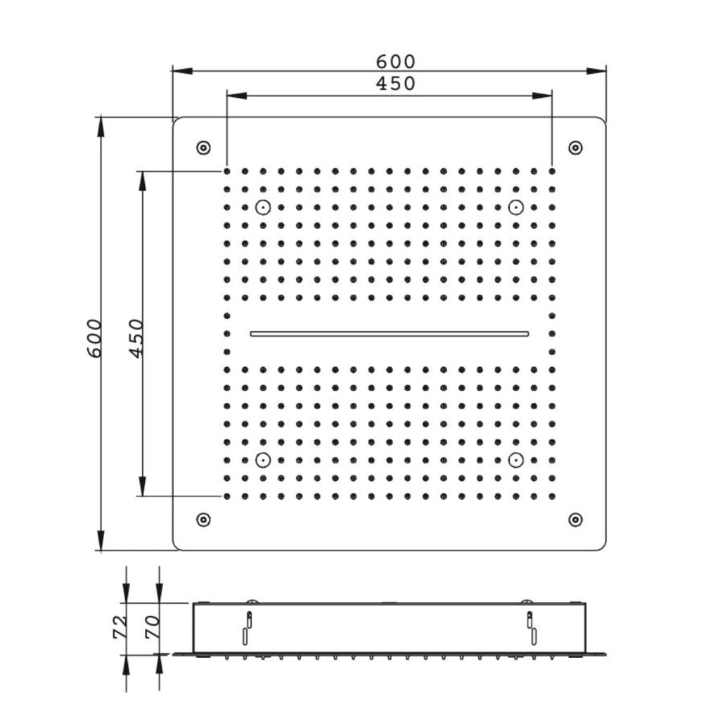 Soffione doccia led a soffitto installazione da incasso con cascata acciaio inox quadro