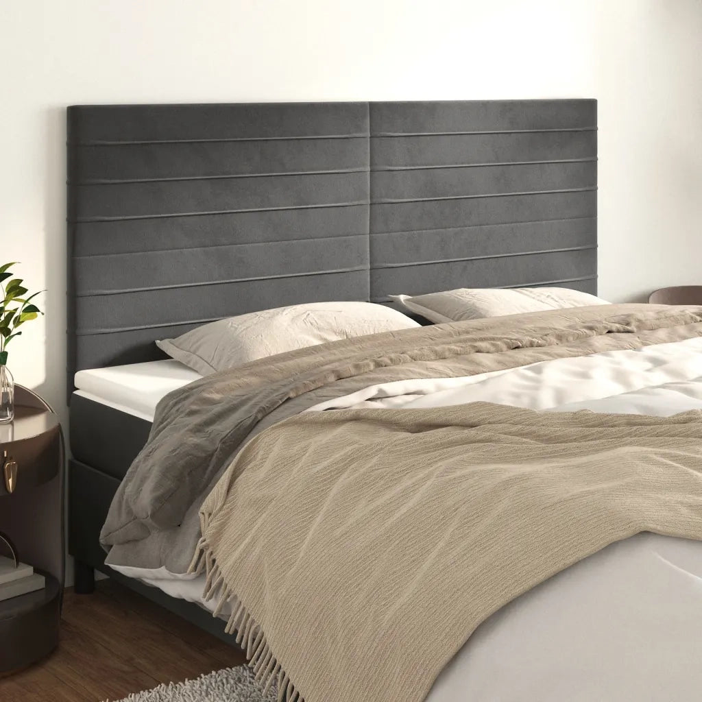 Testiera-Testata Decorativa Grigio Scuro 200x5x118/128 cm Velluto 436826