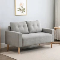 Divano 2 Posti Moderno in Stile Nordico con Schienale Trapuntato, in Poliestere e Legno, 145x76x88 cm, Grigio chiaro