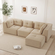 Divano angolare modulare in corduroy beige 297x177x69 cm; con ampi braccioli