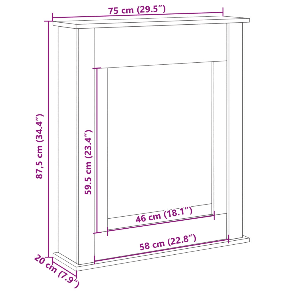 Cornice per Camino Bianca 75x20x87,5 cm in Truciolato CFW7129086