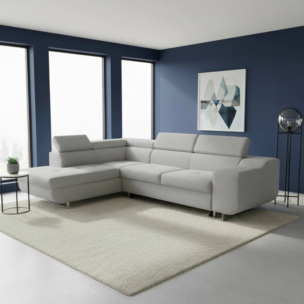 Divano Letto Angolare Casablanca con Penisola Contenitore Sinistra – Grigio Chiaro