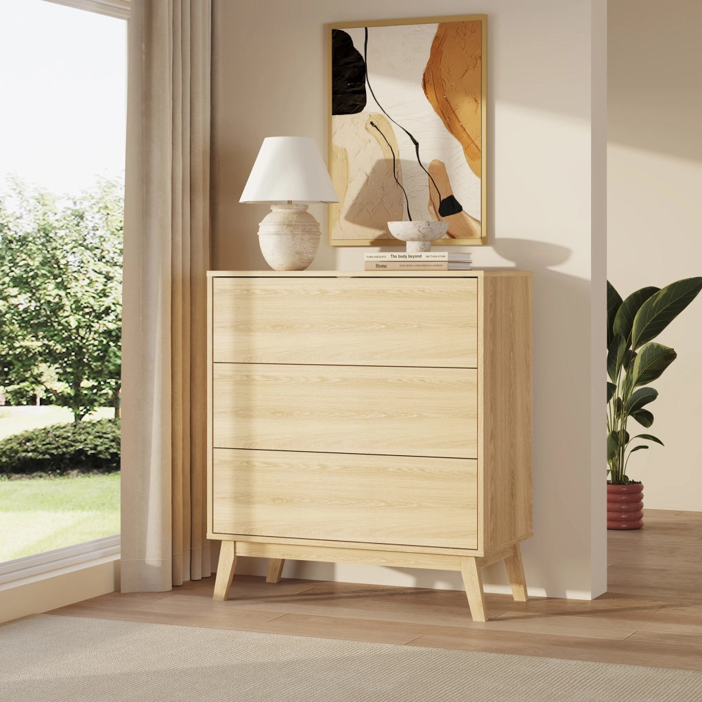 Cassettiera Aastmabospoo Comò a 3 Cassetti 90 x 80 x 40 cm - Effetto Rovere Chiaro [en.casa]