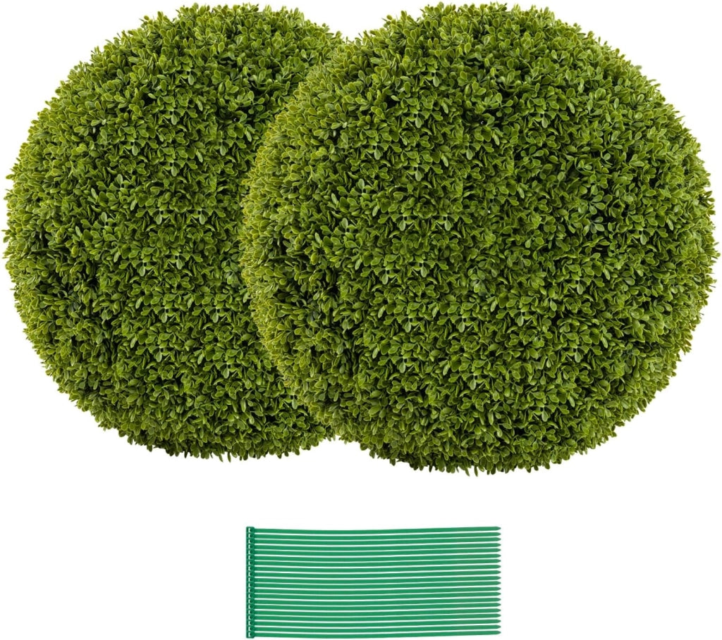 Set di 2 Palline Decorative di Pianta Artificiale, Piante Sferiche da 39 cm, con Foglie Simulate Resistente al Sole, Piante Decorative per Balcone, Patio, Casa, Matrimonio