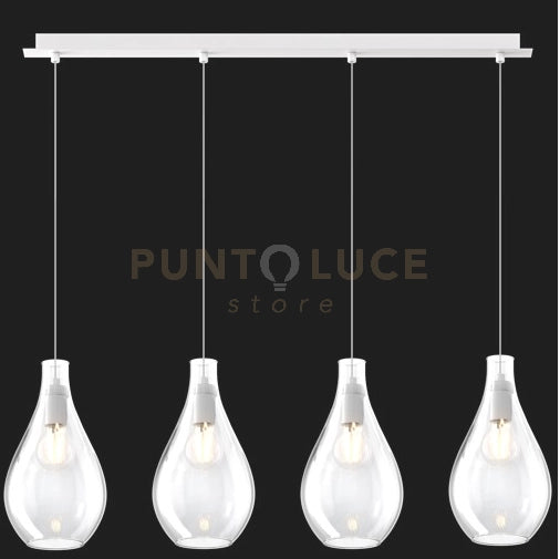 SOSPENSIONE BIANCO 4 LUCI RETTANGOLARE VETRI PICCOLI TRASPARENTE 1193BI-S4 RP-TR