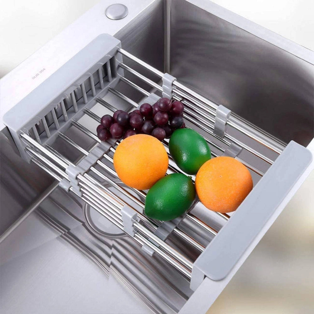 Trade Shop - Cestino Regolabile Per Lavello Scolapiatti Telescopico Cestello Stoviglie Cucina -