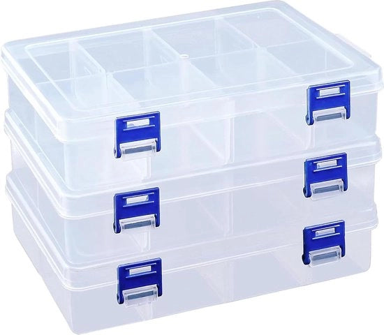 Set di 3 Scatole di Organizzazione in Plastica a Strati - Transparenti - per Orecchini, Collane, Gioielli, Arte.