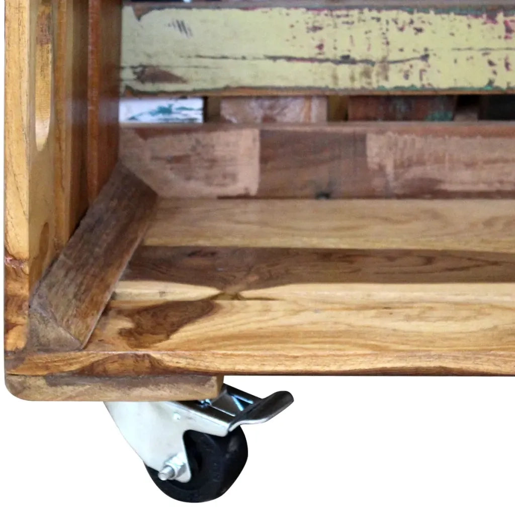 Tavolino da CaffÃ¨ in Legno Massello Anticato 70x70x35 cm