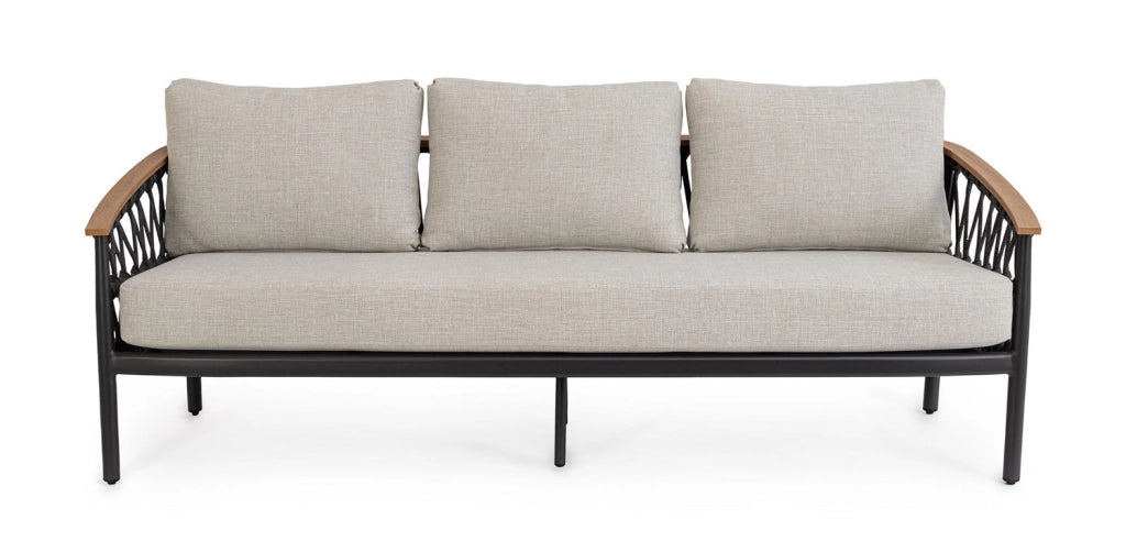 Divano da Giardino 3 Posti con Cuscini 205x75x85h cm in Alluminio e PP Fenix Antracite