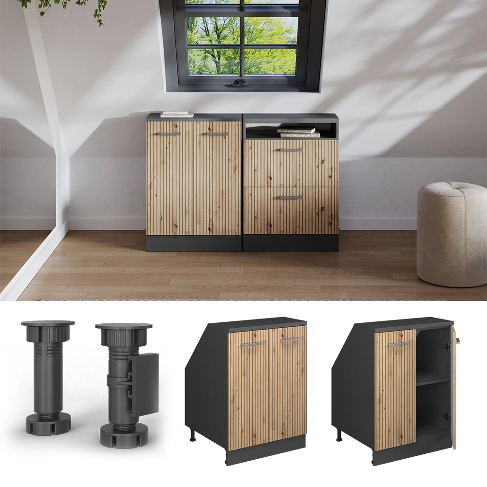 Mobile sottotetto Rion Rovere artigianale/Antracite 60 x 83.8 cm con 2 porte, carcassa 60 cm profondità Vicco