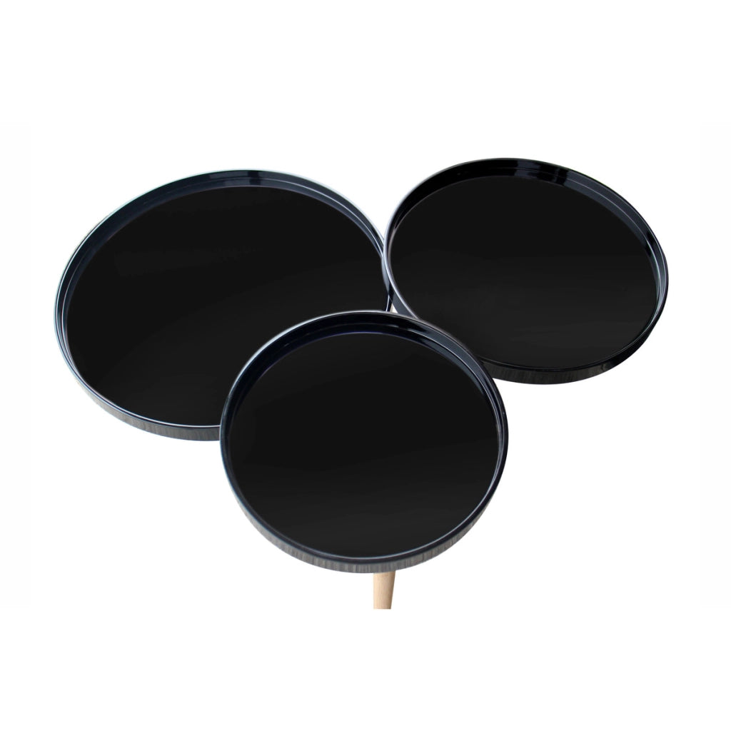 Tavolino di design Butler a 3 ripiani nero e bambu'
