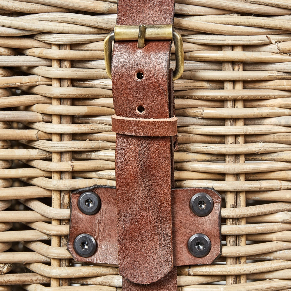Baule in rattan telaio in mogano cinture in pelle coperchio fatto a mano naturale soggiorno camera da letto stile boho