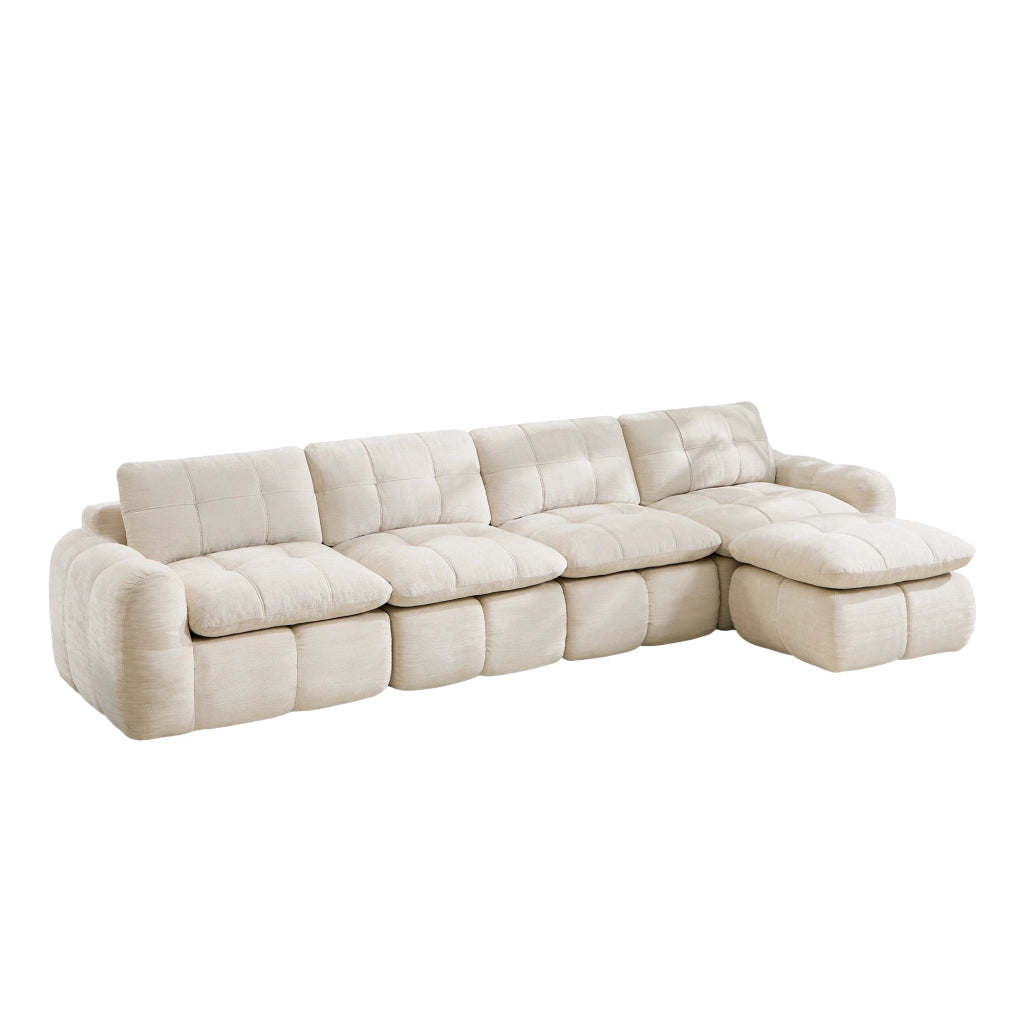 Divano modulare angolare 4 posti - sedute profonde - in chenille beige 334×160×68 cm