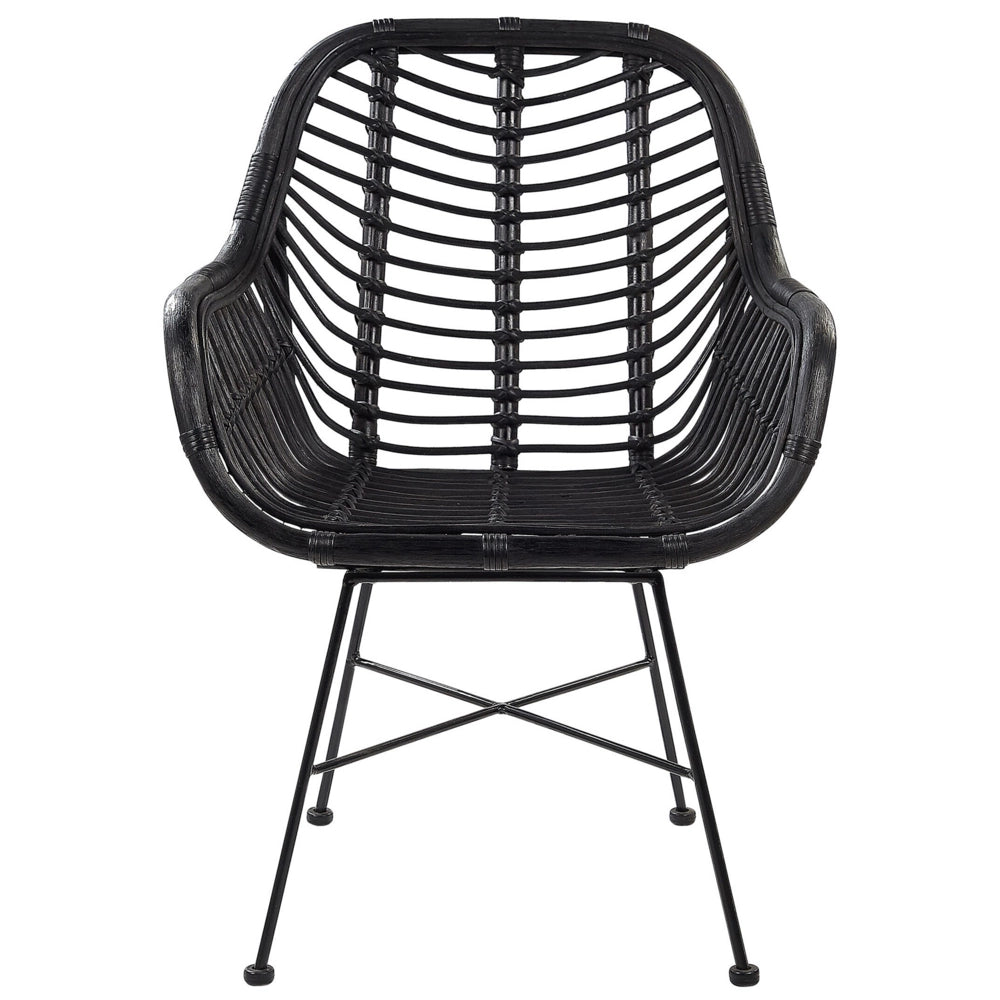 Poltrona Rattan Vimini Nero Gambe in Metallo Nero Soggiorno Sala da Pranzo
