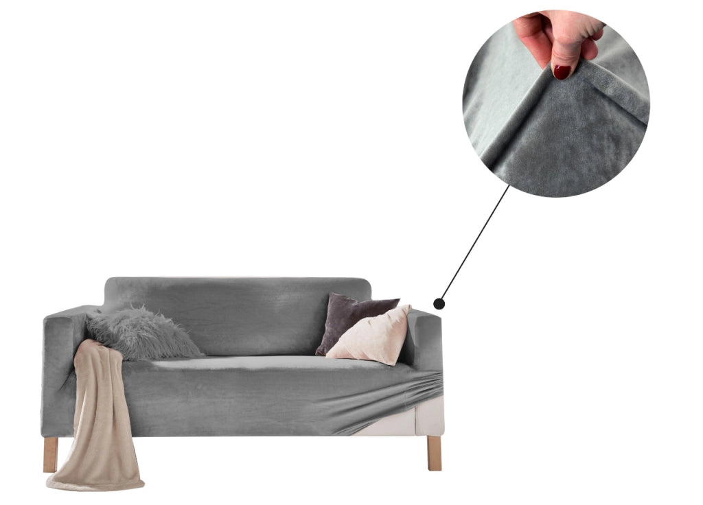 Copridivano Elasticizzato Effetto Velluto Modello Morbidissimo Colore Grigio - 3 Posti - Grigio