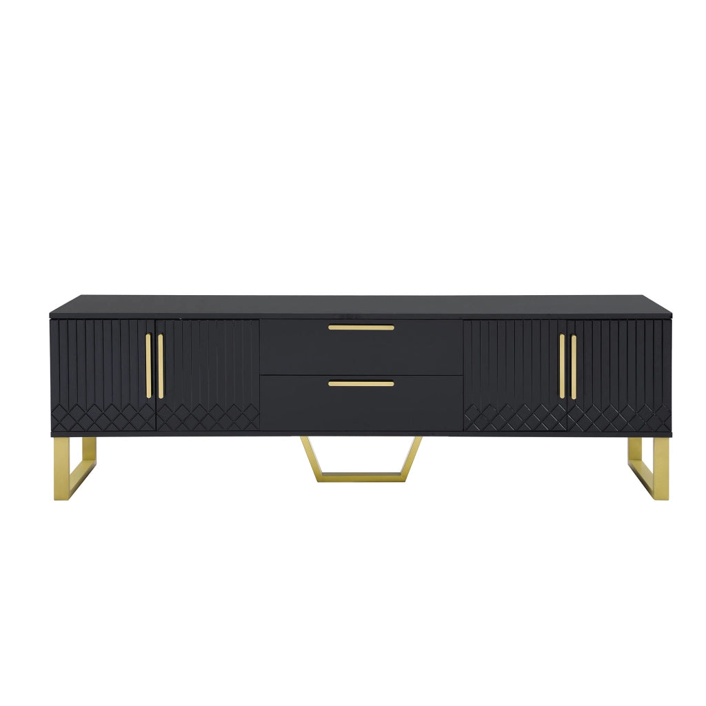 Mobile TV 4 ante e 2 cassetti con ripiani e passacavi per soggiorno in MDF nero e dorato 170 × 40 × 53,5 cm