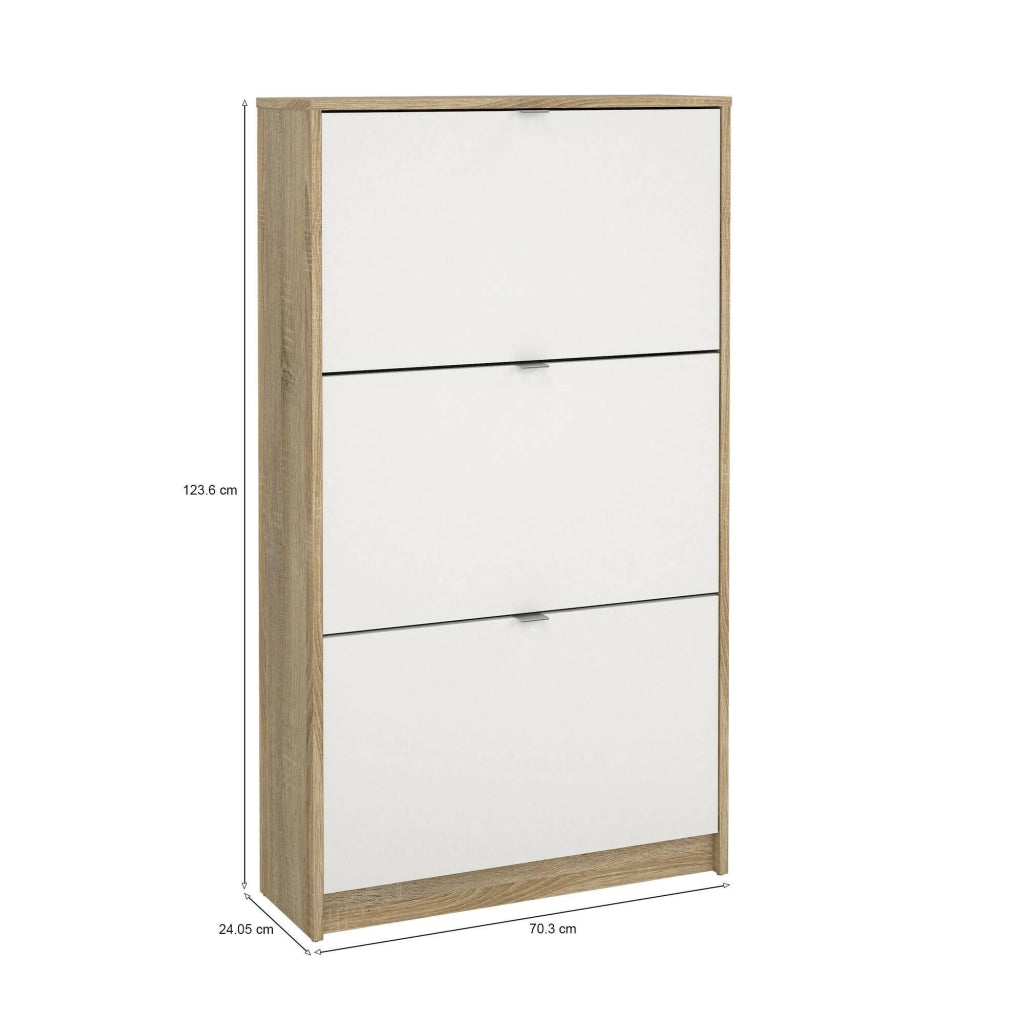 Scarpiera Irina, Mobile portascarpe, Armadio da ingresso multiuso, Mobiletto per calzature, 70x24 h124 cm, Quercia e Bianco