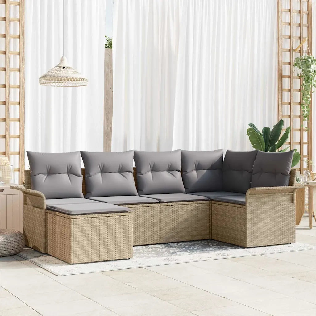 Set Divano da Giardino con archiviazione 6 pcs Beige polyrattan