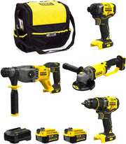 STANLEY FatMax Kit SVK20424A (Trapano Avvitatore SFMCD720 + Tassellatore SFMCH900 + Avvitatore a Impulsi SFMCF810 + Smerigliatrice SFMCG400 + 2 Batterie 4,0 Ah + Caricabetterie + Borsa M)