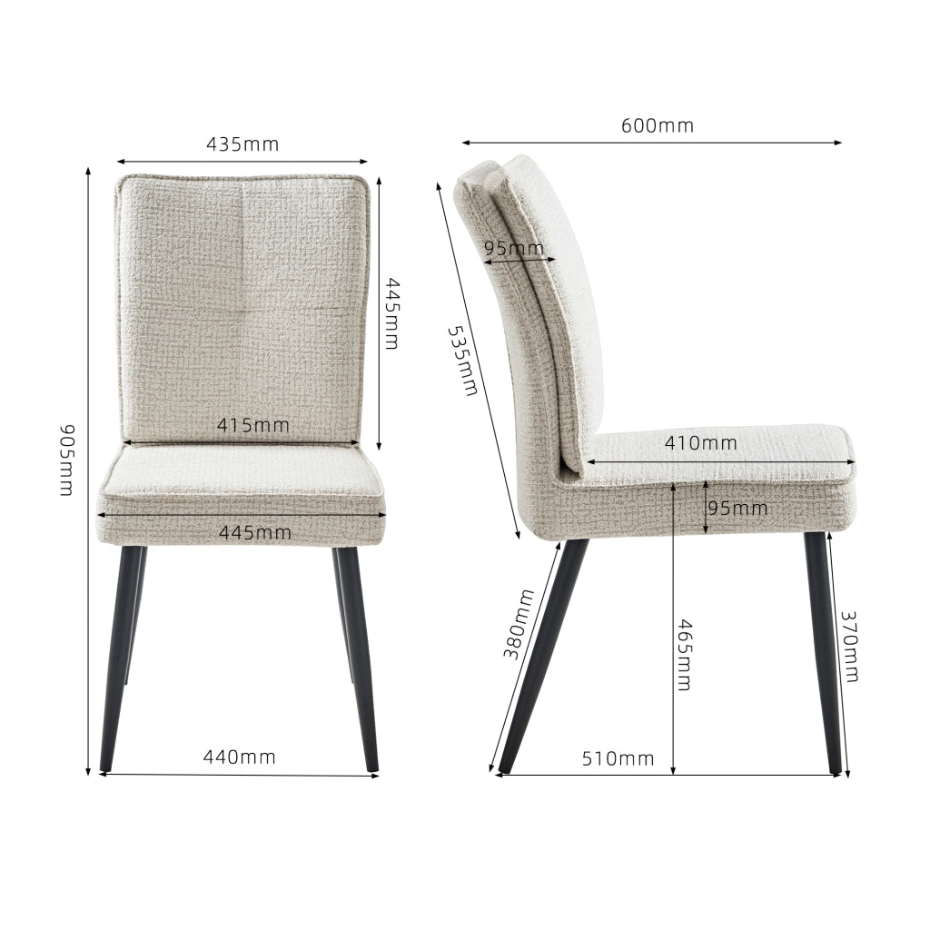 SEDIA Set da 2 pezzi 74x46x60 cm Bianco crema in ciniglia e metallo