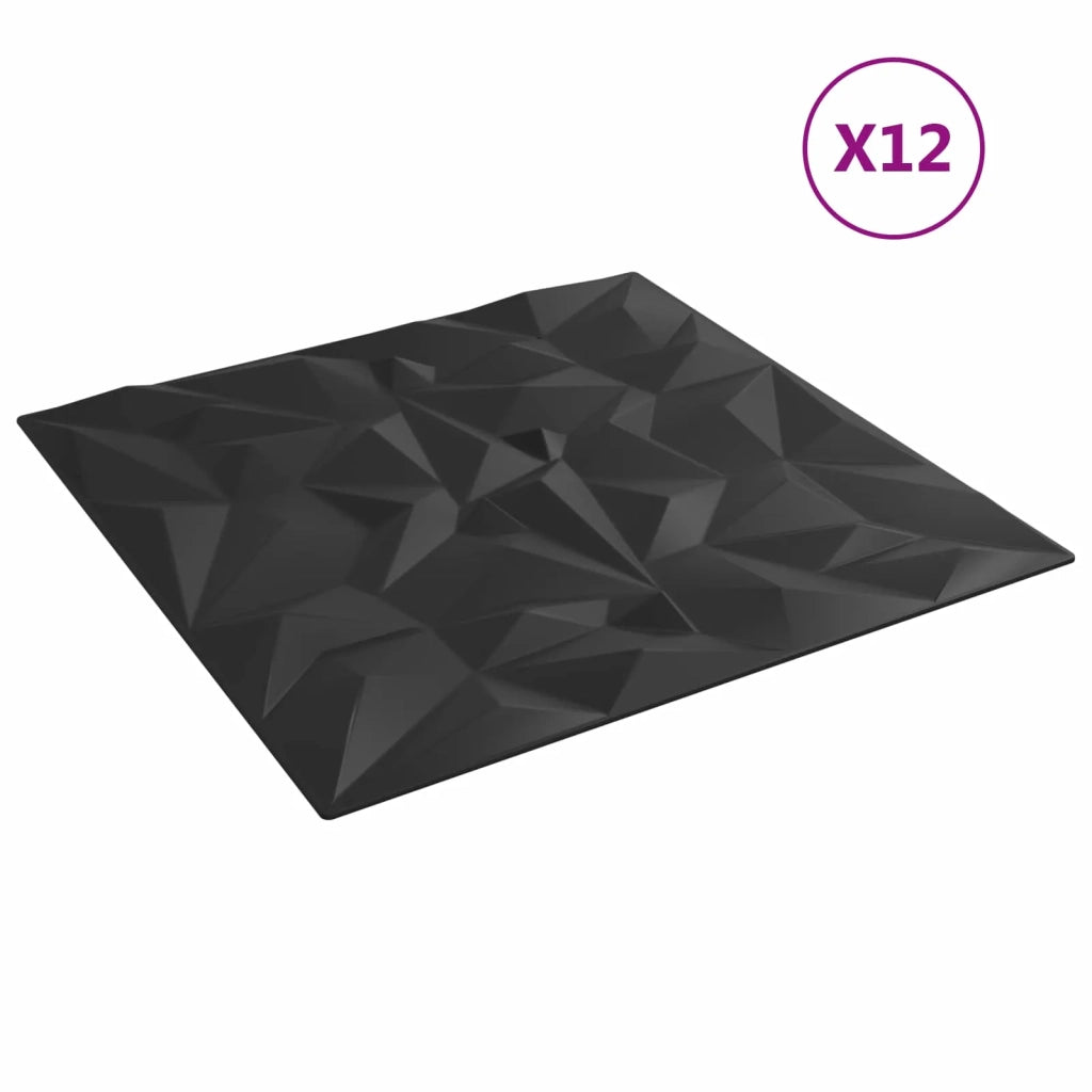 Pannelli da parete 12 pz 50 x 50 cm Nero Schiuma XPS 42046053