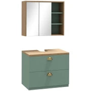 kleankin Set di Mobili da Bagno con Mensole Regolabili, 2 Cassetti, Design Scandinavo, Verde