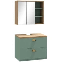 kleankin Set di Mobili da Bagno con Mensole Regolabili, 2 Cassetti, Design Scandinavo, Verde