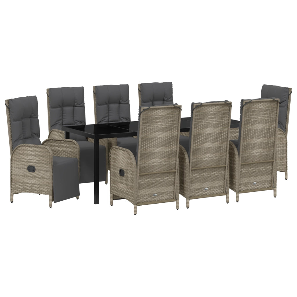Set da Pranzo da Giardino 9 Pezzi con Cuscini Grigio Polyrattan