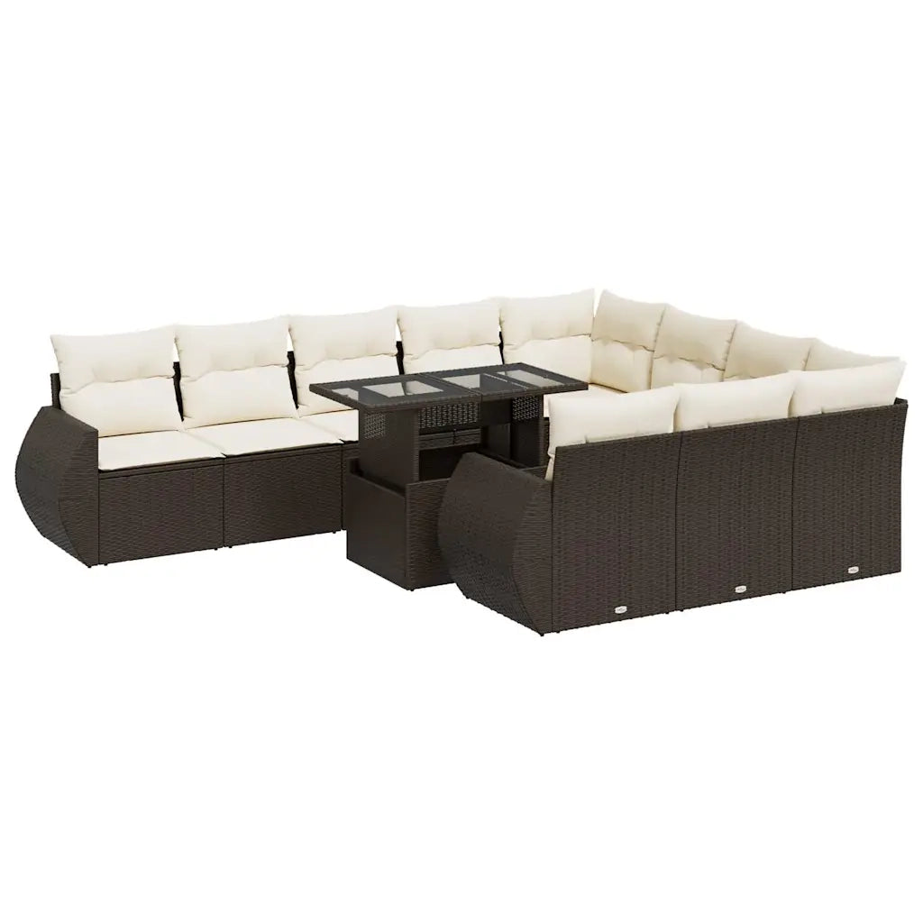 Set Divani da Giardino 11 pz con Cuscini Polyrattan Marrone 3326714