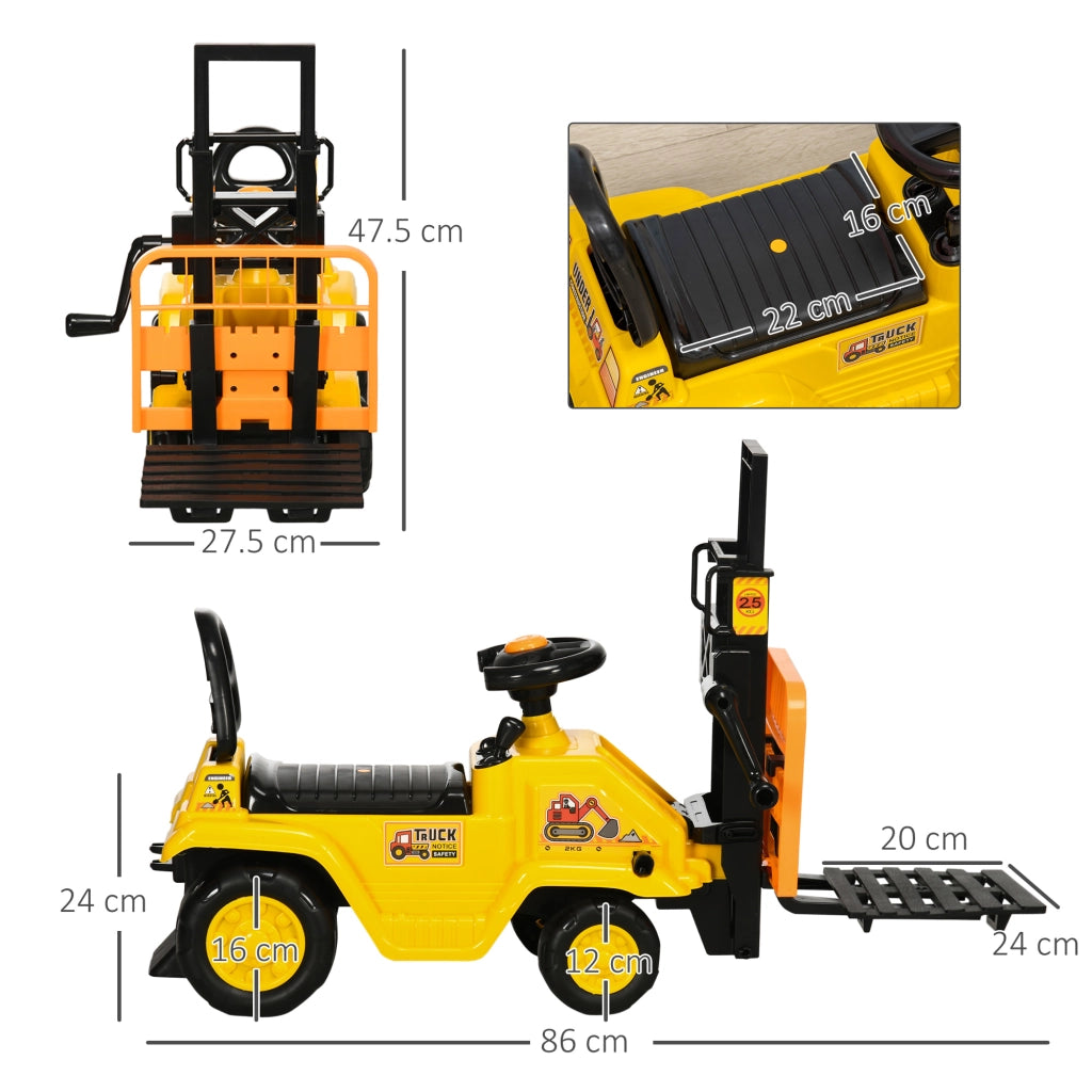 EasyComfort Trattore a Pedali per Bambini 3-4 Anni con Muletto e Spazio Portaoggetti, 86x27.5x47.5 cm, Giallo e Nero