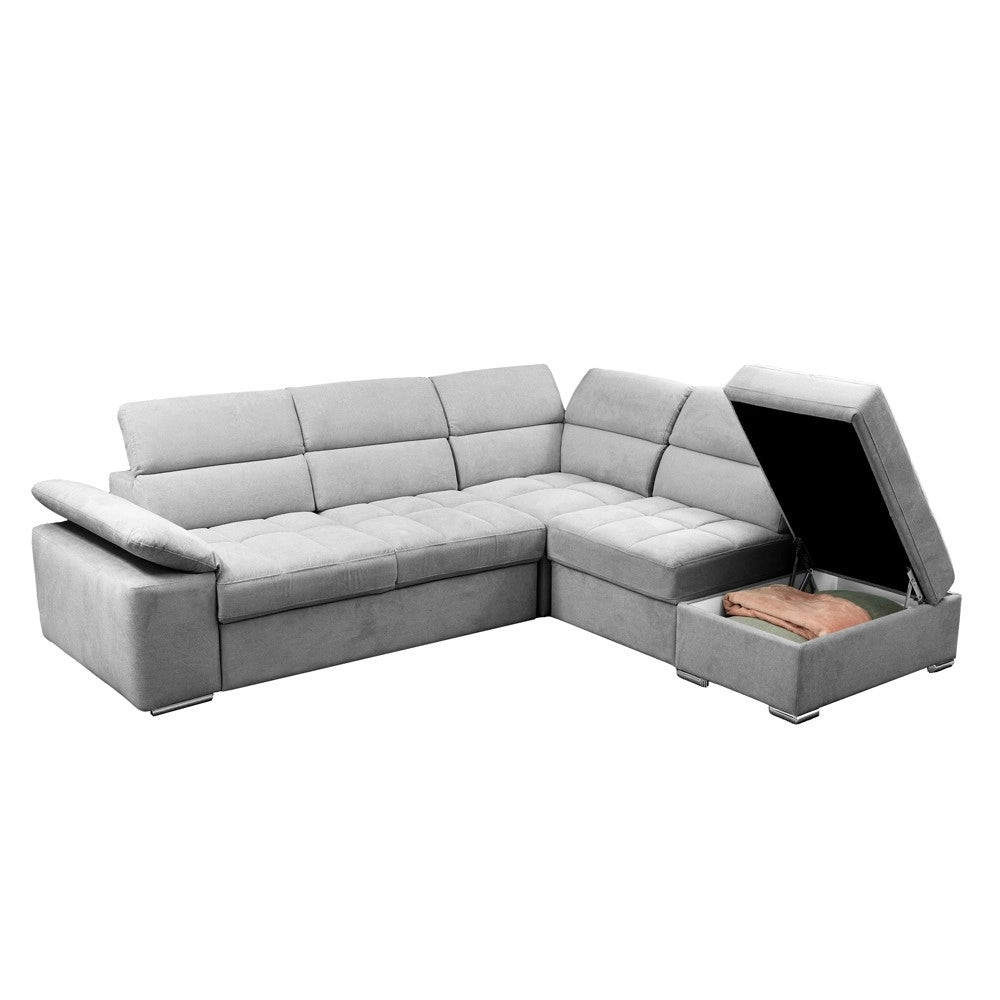 Divano Letto Angolare Capri Reversibile con Pouf Contenitore – Grigio chiaro