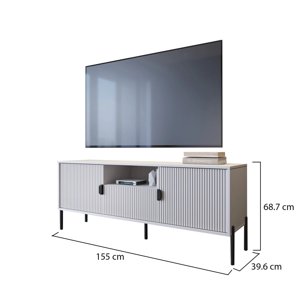 Rabattone, Mobile Porta tv un Cassetto, 155x40x69h cm Beige