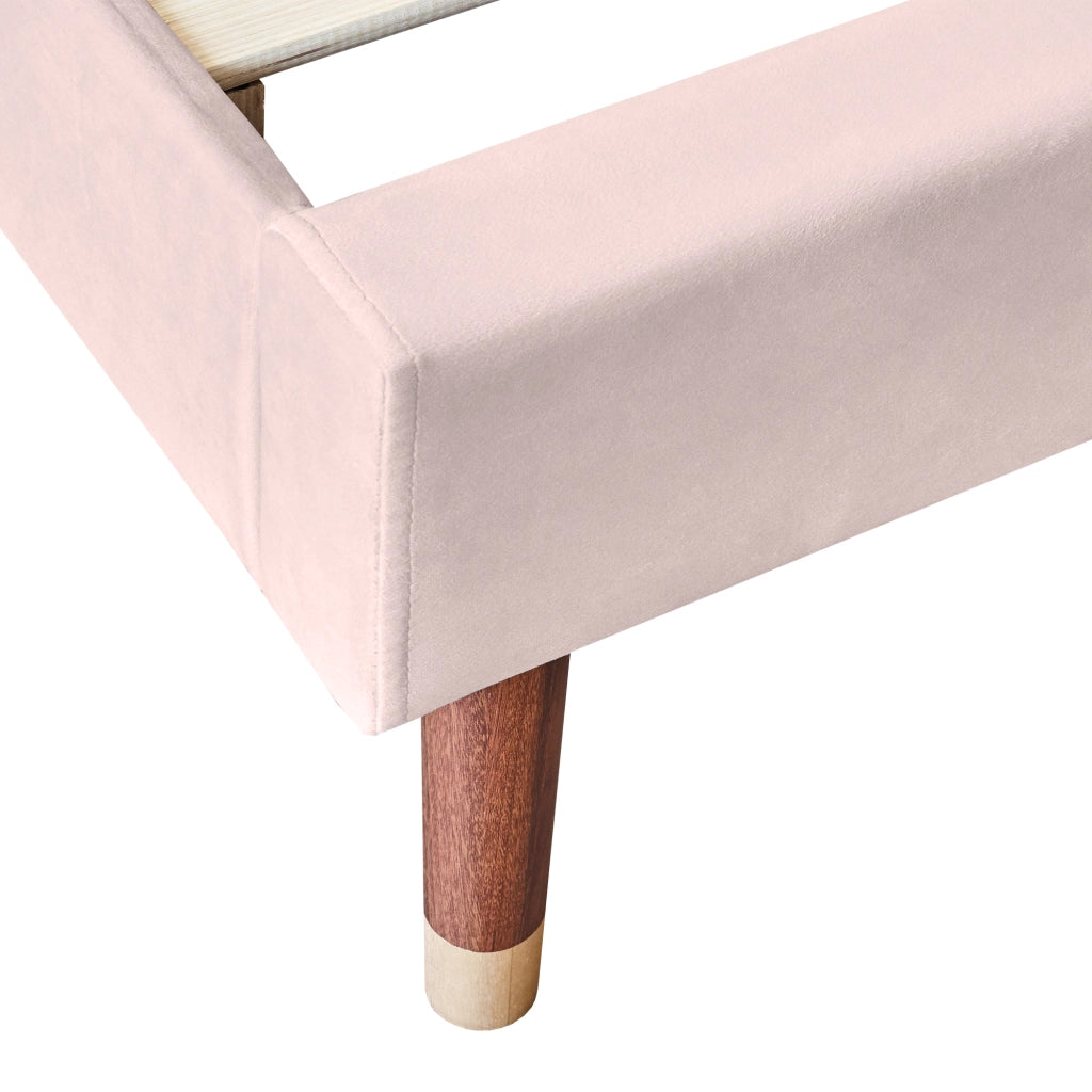 OKWISH Letto Singolo 90×200 cm con Testiera Imbottita e Rete a Doghe, senza Materasso, in Velluto, Rosa