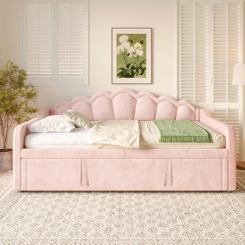 Letto estraibile in velluto rosa con LED 90x200/180x200 cm