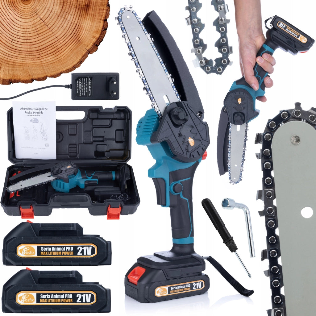 Motosega a Batteria Rosfix Blue Piranhia GP21V – 21V, 2 Batterie, 1200W | Taglio Rami e Legno, Lavori Giardinaggio