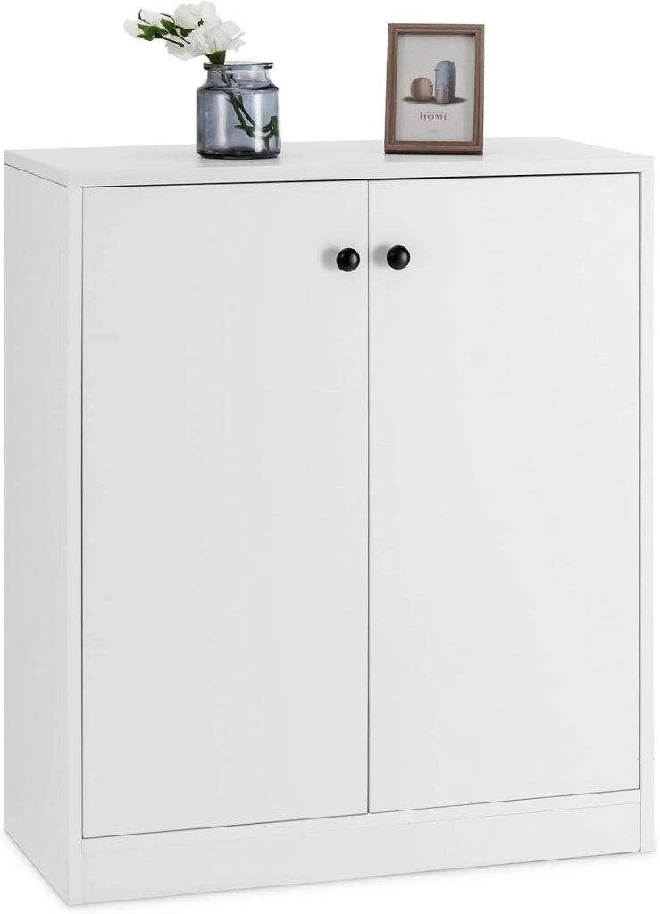 Armadietto da 2 Ante, Mobile da Pavimento con Ripiani a 3 Livelli e Dispositivo Anti-Ribaltamento, per Soggiorno, Sala da Pranzo e Ingresso, 72 x 34 x 85,5 cm (Nero)