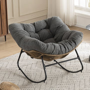 Poltrona a dondolo in chenille con struttura ergonomica e base stabile grigio
