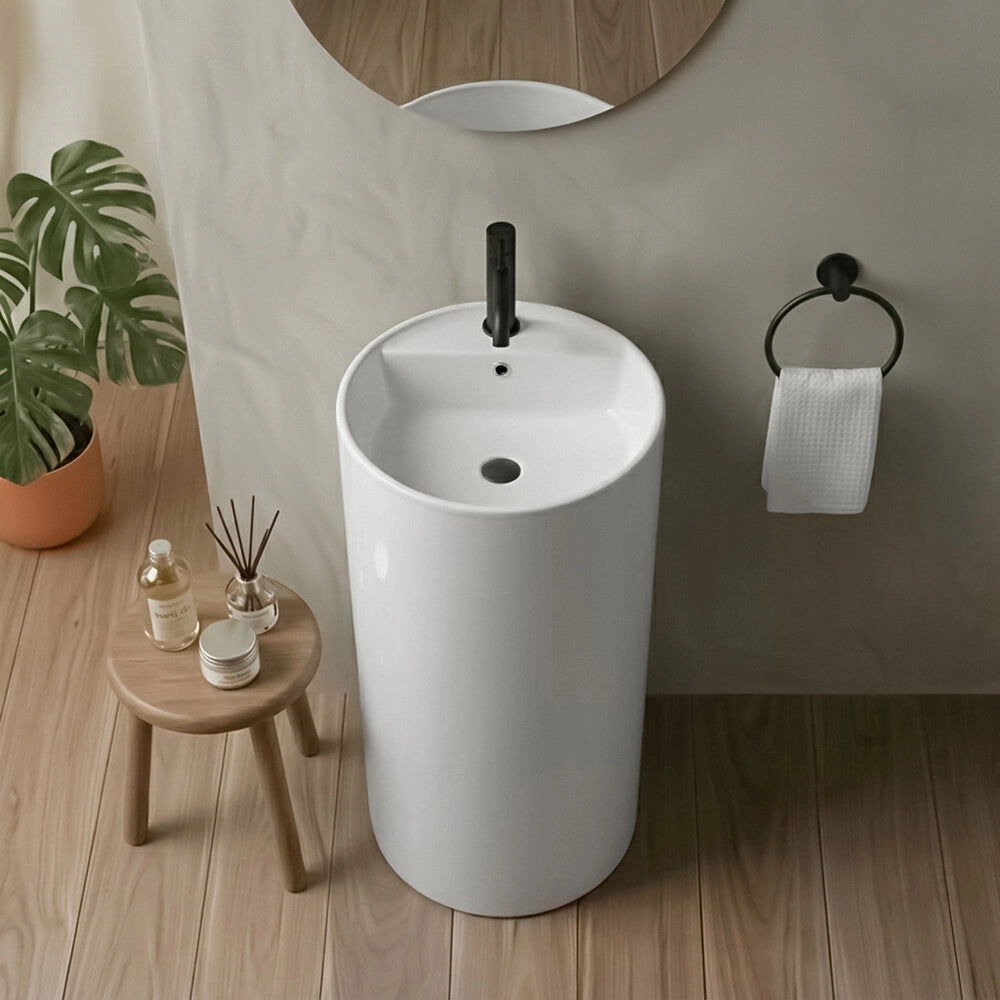Lavabo freestanding tondo 41x85 cm in ceramica bianco lucido Giove
