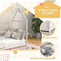 Letto per Bambini con Sponde di Protezione a Forma di Casetta 196x97,5x135 cm Bianco