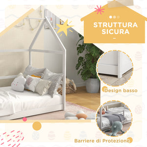 Letto per Bambini con Sponde di Protezione a Forma di Casetta 196x97,5x135 cm Bianco
