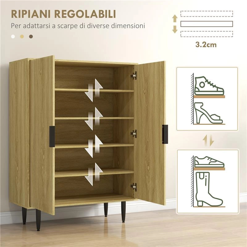 SCARPIERA SALVASPAZIO PER 15 PAIA DI SCARPE CON 4 RIPIANI REGOLABILI, 80X38X110CM, ROVERE