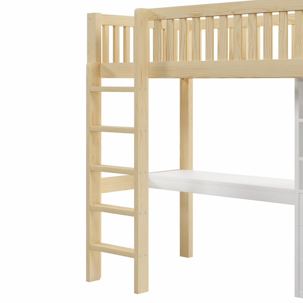 LETTO a soppalco 90x200 cm con scrivania, armadio, 3 cassetti, naturale