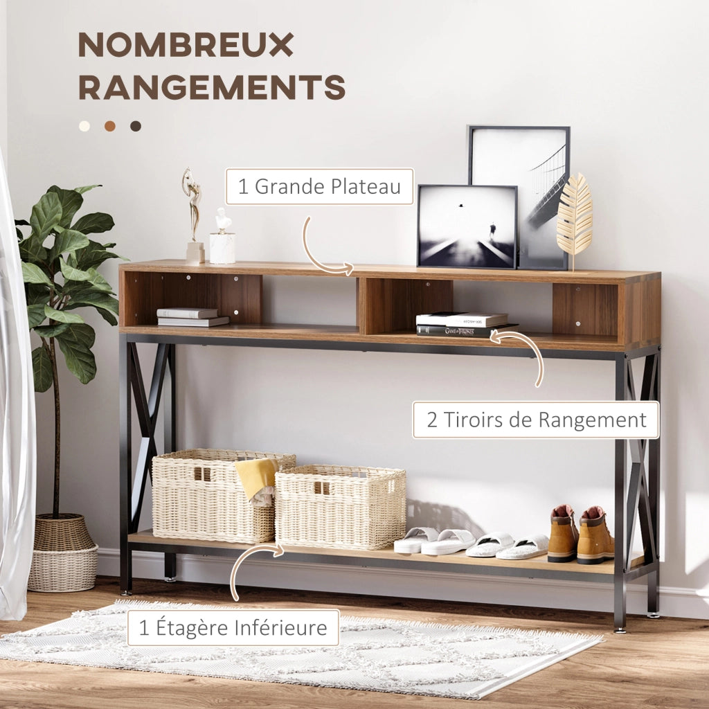 Tavolo consolle ingresso industriale con ripiani ¨C zephmum ¨C legno noce 120x23.5x75 cm