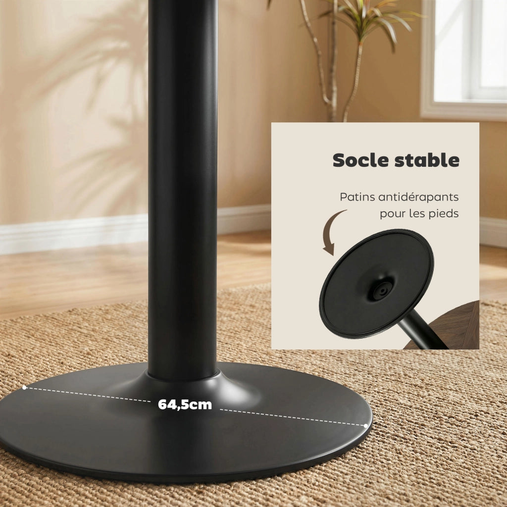 Tavolo da pranzo rotondo allungabile per 4-6 persone ¨C zephmum ¨C legno effetto rovere, piano 110 cm, base in acciaio, marrone