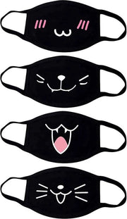 Maschera da cartone animato Unisex in cotone Anti- polvere Moda Kawaii ombreggiata protezione solare riciclabile emoticon maschera nera - Set da 4 con disegno