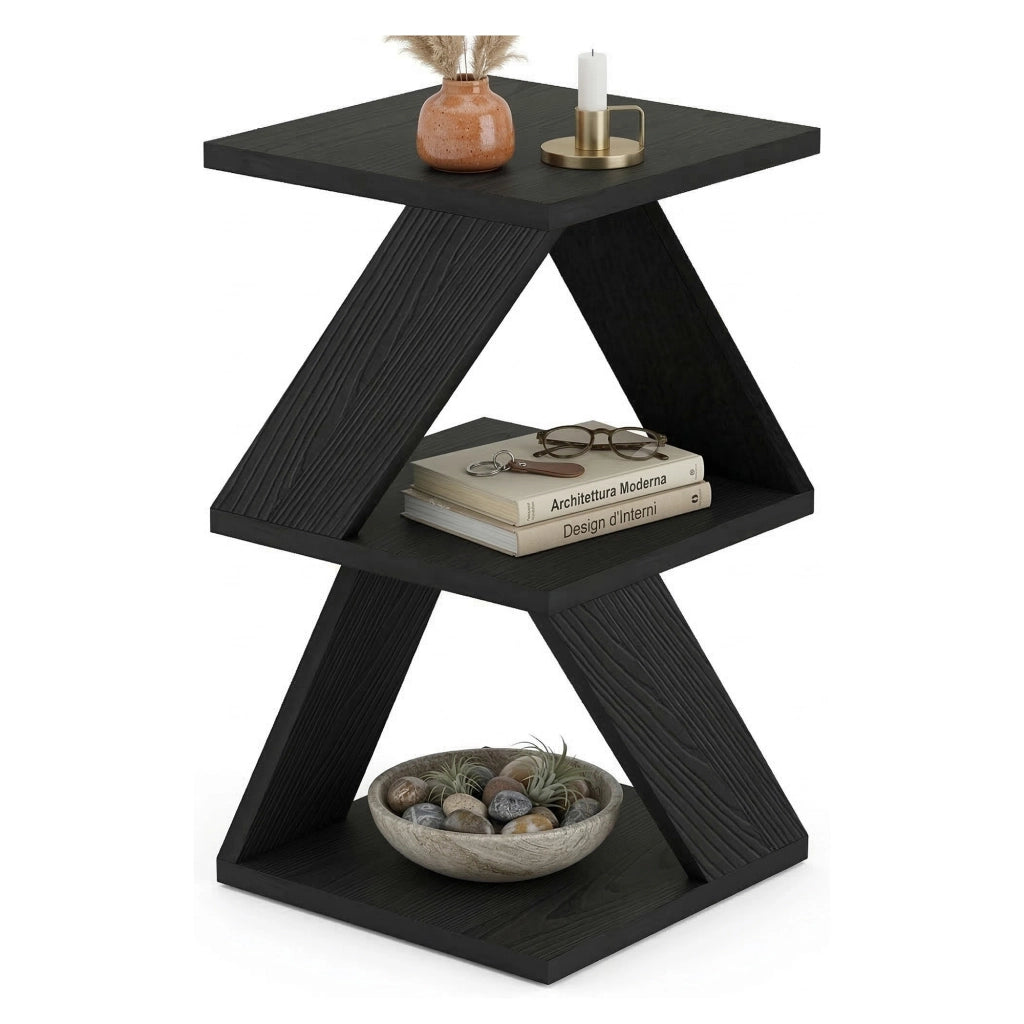 Serino, Tavolino da Salotto 2 Vani, 30x30x54h cm Nero