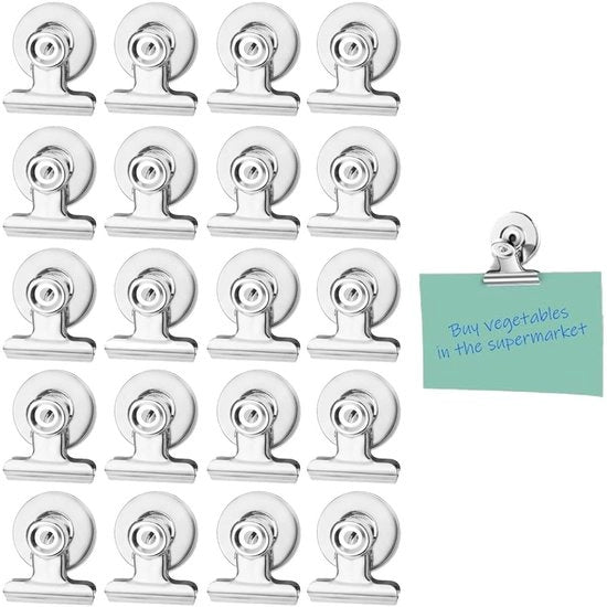 Pacchetto con 20 clip magnetiche, clip metalliche magnetiche, clip magnetiche, magneti con clip, clip magnetiche per lavagne magnetiche, frigoriferi, foto, per scuole, famiglie e uffici.