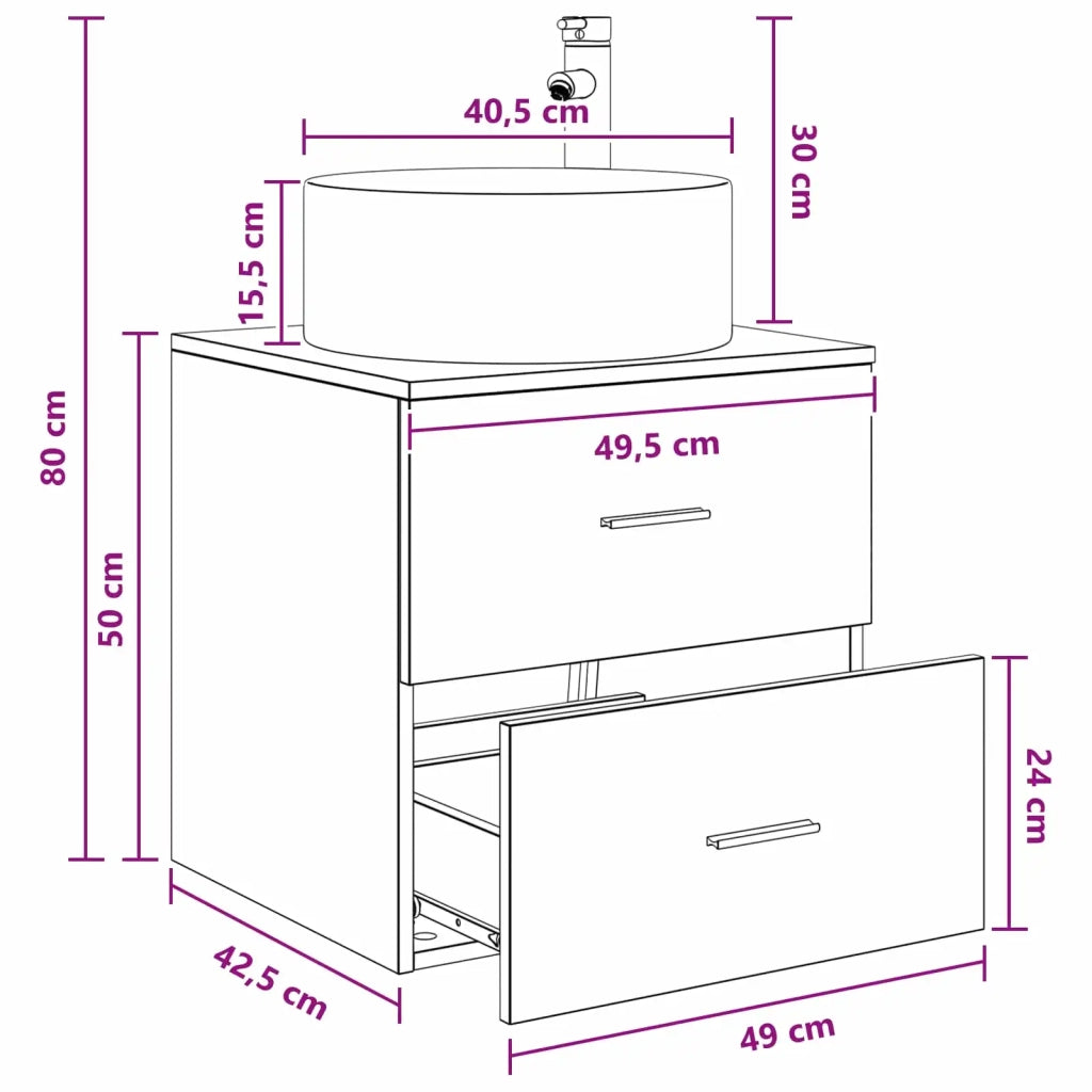 Mobile Lavabo da Parete Rovere Sonoma 49,5 x 44,5 x 65,5 cm 890320